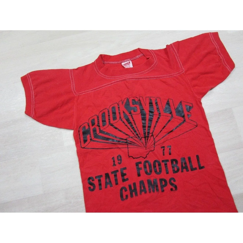 Vintage 70s State Football Champs T-Shirt Kids (M) Single Stitch Ohio Wolf